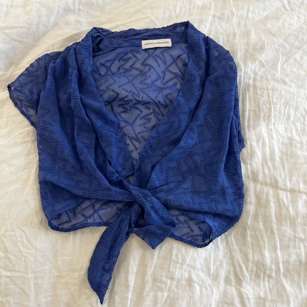 Amanda Uprichard Blue Sheer Tie-Front Top
